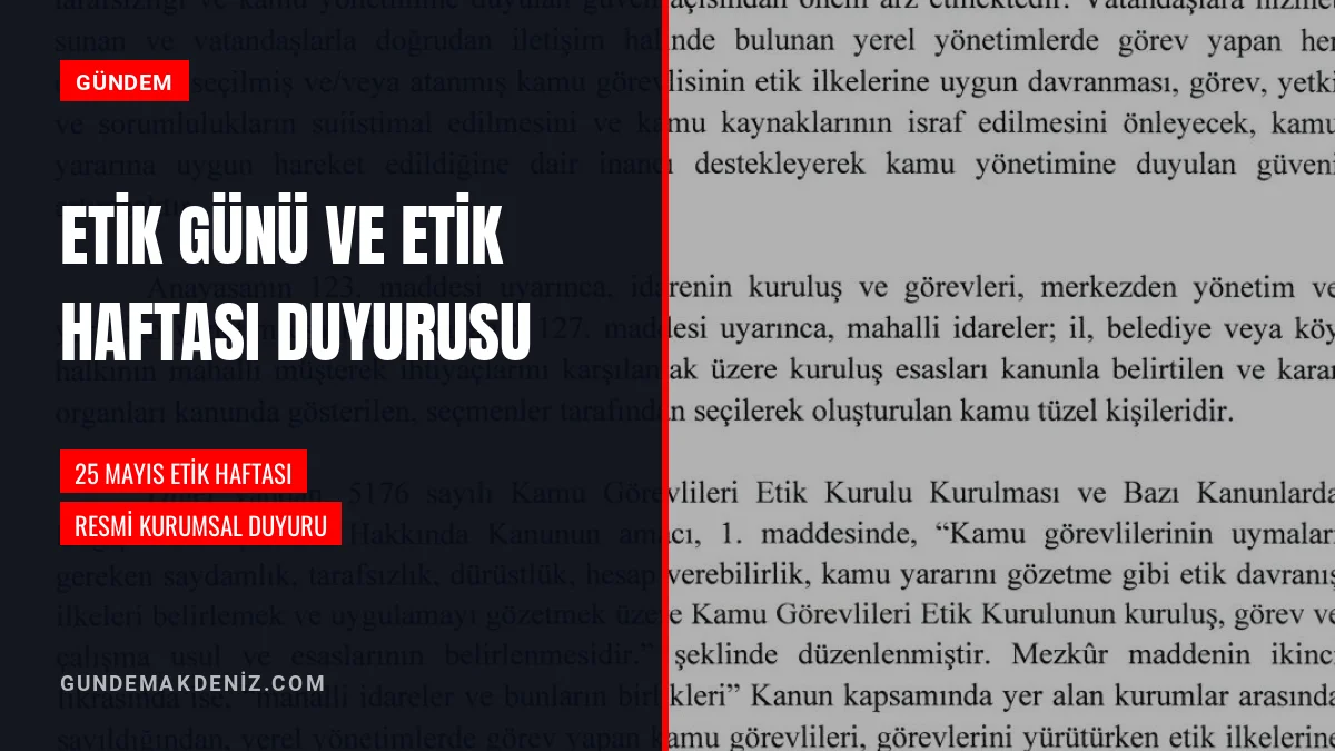 Belen Belediyesi Etik Günü ve Etik Haftası Duyurusu Yayımladı