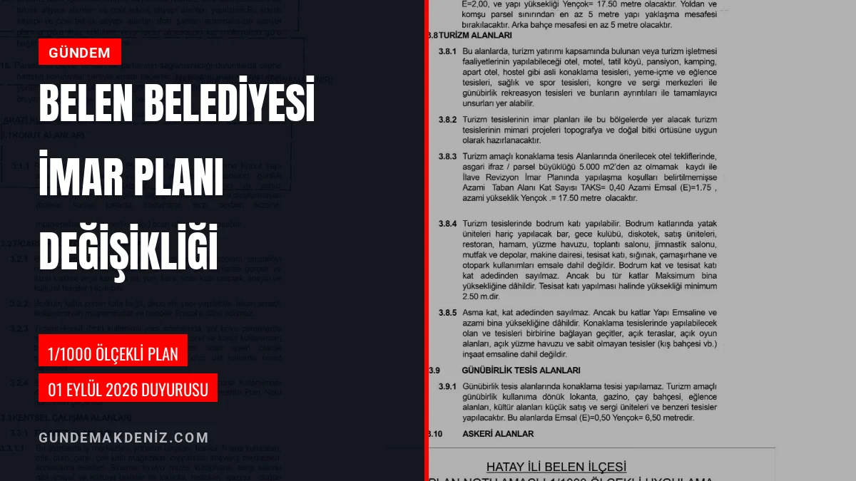 Belen Belediyesi Uygulama İmar Planı Değişikliği İçin İlan Yayımladı