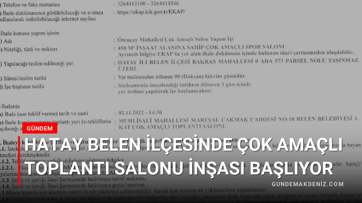 Hatay Belen İlçesinde Çok Amaçlı Toplantı Salonu İnşası Başlıyor