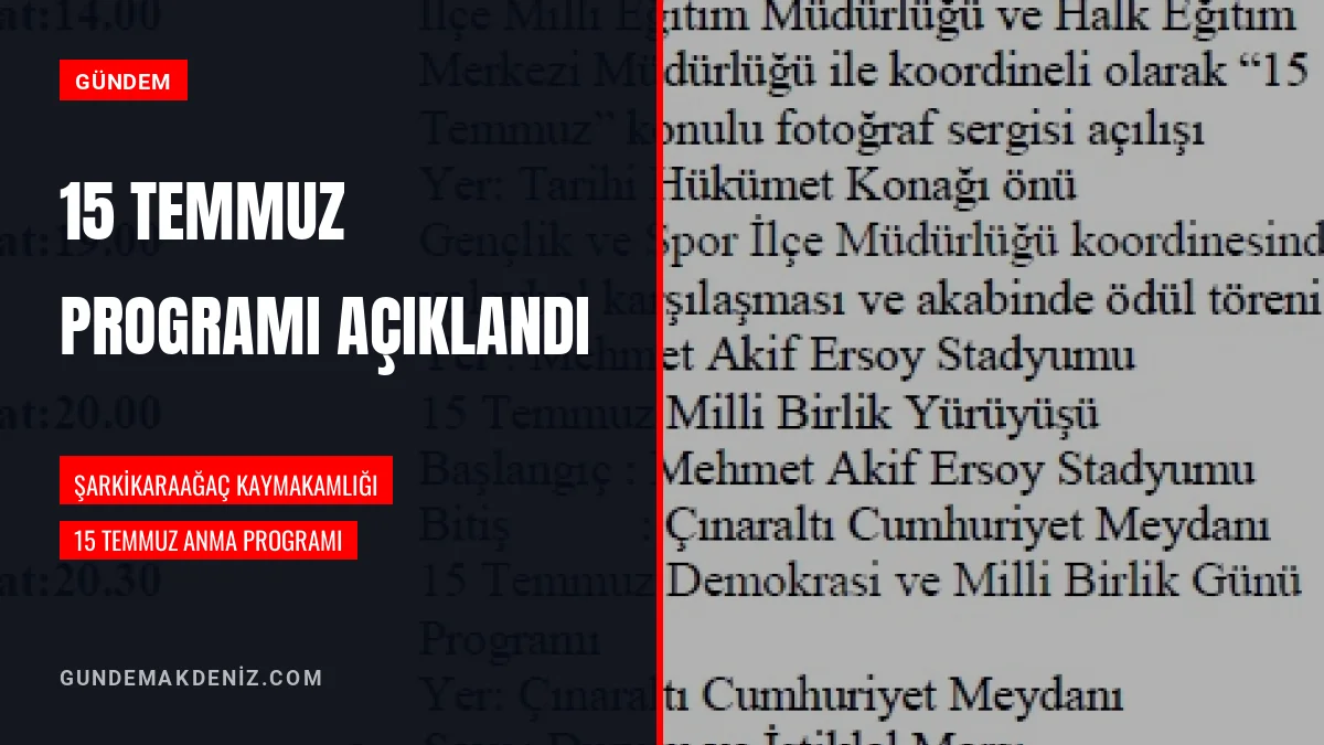 Isparta Şarkikaraağaç Kaymakamlığı 15 Temmuz Programını Açıkladı