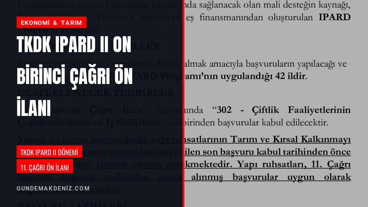 TKDK IPARD II Dönemi On Birinci Başvuru Çağrı Ön İlanını Yayımladı