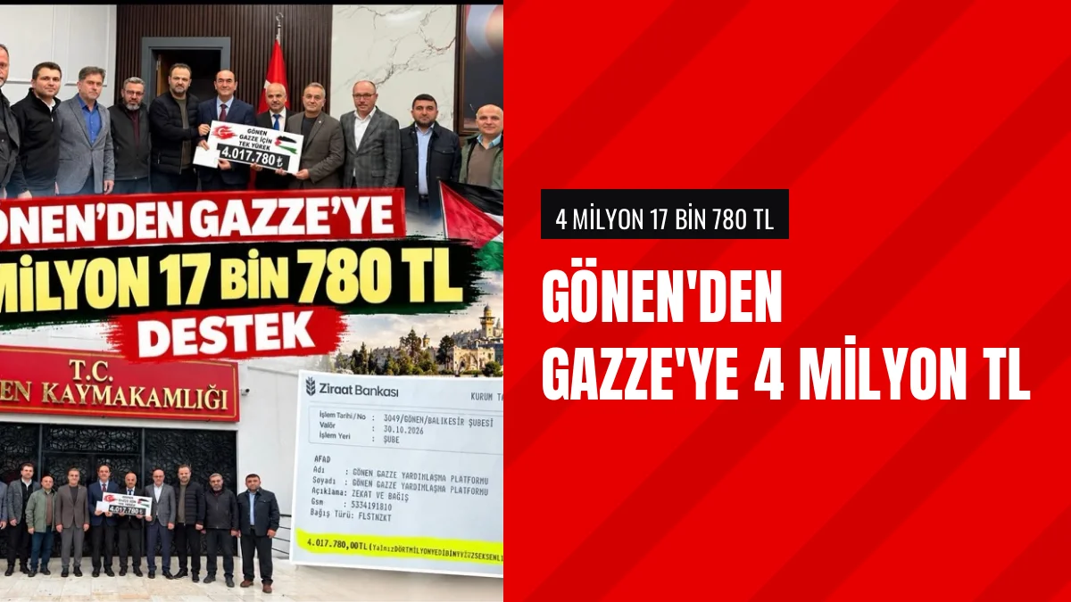 Gönen Gazze Destek Platformu 4 milyon 17 bin 780 TL bağış topladı
